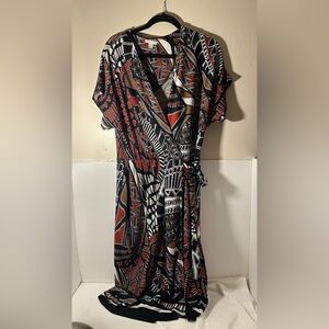 Cato Black and Red Patterned Midi Dress